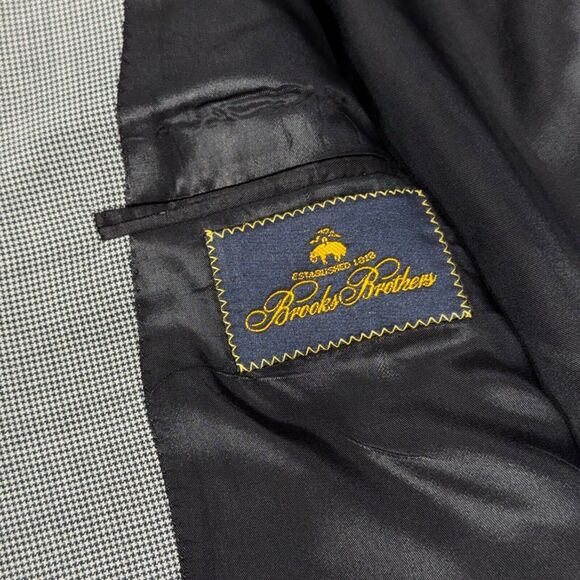 VTG 90s Brooks Brothers 3-Button Suit USA Gray Micro Houndstooth Wool Men’s 41L - Picture 8 of 16